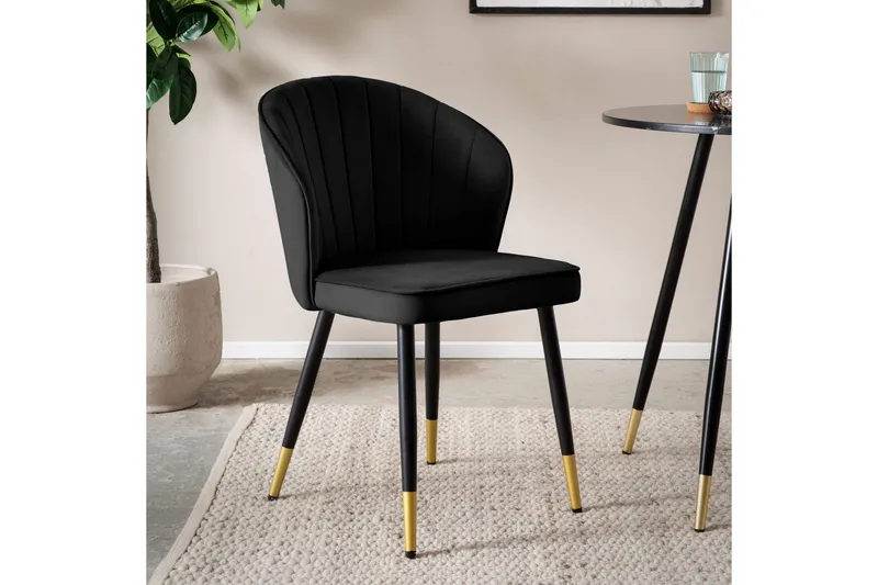 Ruokasalin tuoli Wohnling samettiverhoiltu metallijaloilla, moderni loft-tyyli Musta - Musta - Huonekalut - Tuoli & nojatuoli - Ruokapöydän tuolit