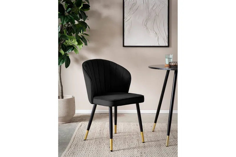 Ruokasalin tuoli Wohnling samettiverhoiltu metallijaloilla, moderni loft-tyyli Musta - Musta - Huonekalut - Tuoli & nojatuoli - Ruokapöydän tuolit