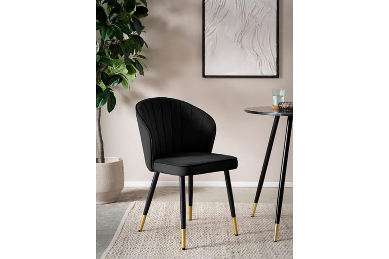 Ruokasalin tuoli Wohnling samettiverhoiltu metallijaloilla, moderni loft-tyyli Musta - Musta - Huonekalut - Tuoli & nojatuoli - Ruokapöydän tuolit