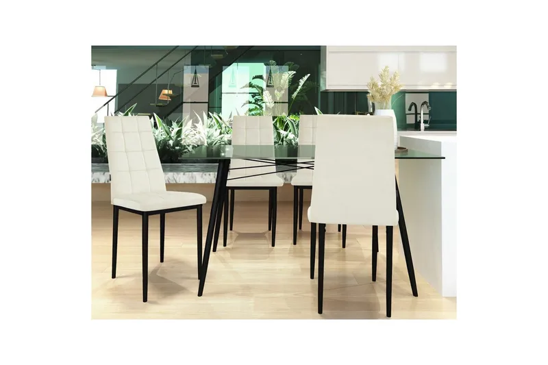 Ruokatuoli Becca sarja, 4 kpl Sametti/metalli, Kermanvärinen - Sametti/metalli, Kermanvärinen - Huonekalut - Tuoli & nojatuoli - Ruokapöydän tuolit