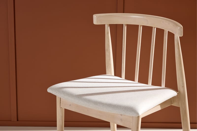 Ruokatuoli ilman käsinojia Peach Flora-ruokatuoli – valkopestyt jalat / beige kangas Valkopesty - Huonekalut - Tuoli & nojatuoli - Ruokapöydän tuolit