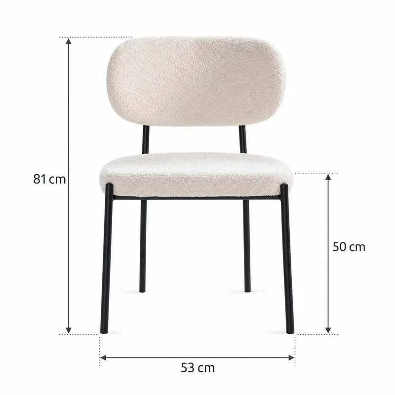 Gemmiano-ruokailu- ja keittiötuoli, buklee-teddyverhoilu ja mustat metallijalat - Valkoinen - Huonekalut - Tuoli & nojatuoli - Ruokapöydän tuolit