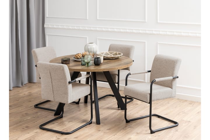 Käsinojatuoli Salini - Beige - Ruokapöydän tuolit - Meikkituoli - Käsinojallinen tuoli