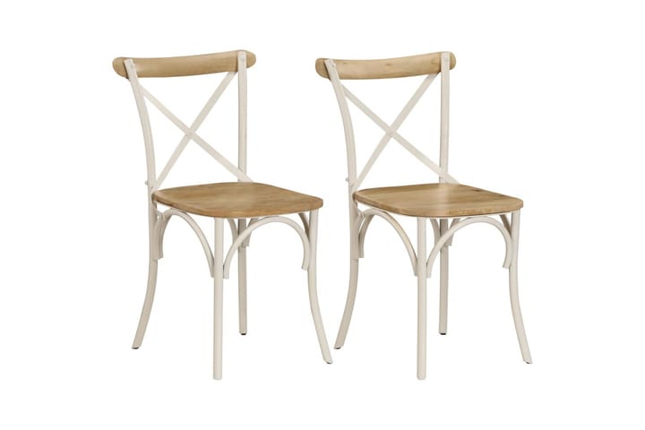 Ristiselkäiset tuolit 2 kpl valkoinen täysi mangopuu - Valkoinen - Ruokapöydän tuolit