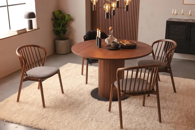 Ruokatuoli Noira Käsinojilla - Pähkinä/Harmaa - Huonekalut - Tuoli & nojatuoli - Ruokapöydän tuolit