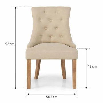 Viktoria-ruokailu- ja keittiötuoli, kangasverhoilu, niittikoristeet ja ruskeat puujalat - Beige - Huonekalut - Tuoli & nojatuoli - Ruokapöydän tuolit