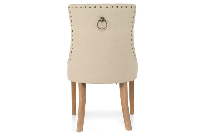 Viktoria-ruokailu- ja keittiötuoli, kangasverhoilu, niittikoristeet ja ruskeat puujalat - Beige - Huonekalut - Tuoli & nojatuoli - Ruokapöydän tuolit