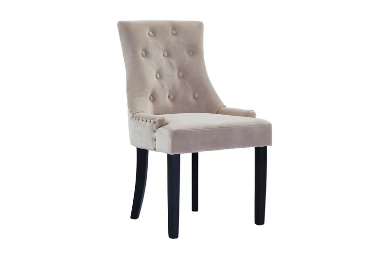 Viktoria Ruokapöydän Tuoli & Keittiötuoli Samettia, Mustat Puujalat, Beige