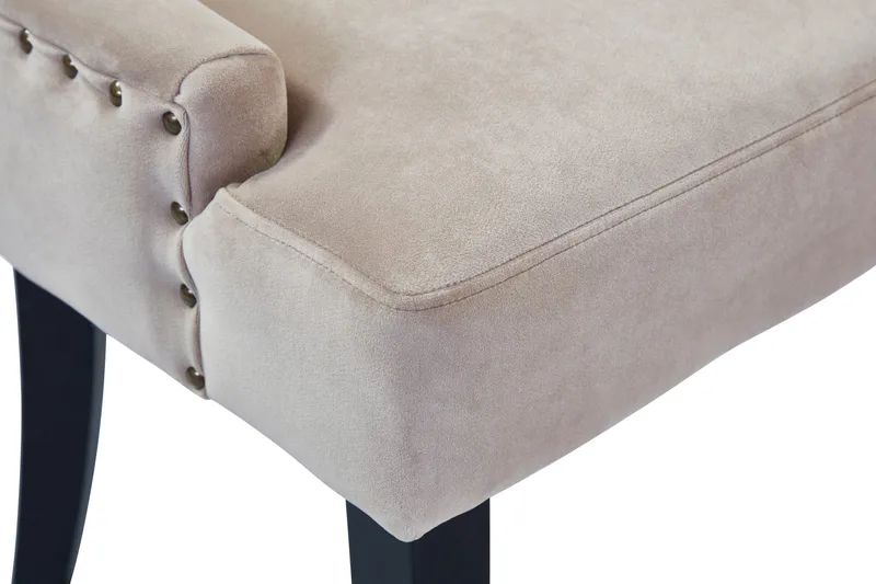 Viktoria Ruokapöydän Tuoli & Keittiötuoli Samettia, Mustat Puujalat - Beige - Huonekalut - Tuoli & nojatuoli - Ruokapöydän tuolit