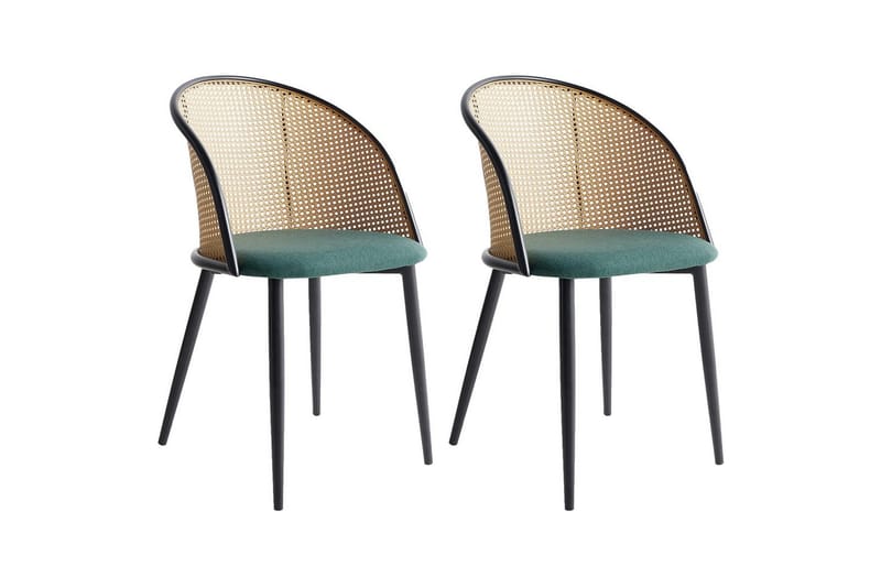 Sarja 2 ruokatuolia Cornell, Vihreä, musta, vaalea puu