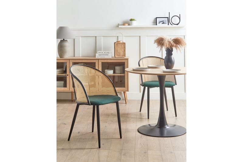 Sarja 2 ruokatuolia Cornell - Vihreä, musta, vaalea puu - Huonekalut - Tuoli & nojatuoli - Ruokapöydän tuolit