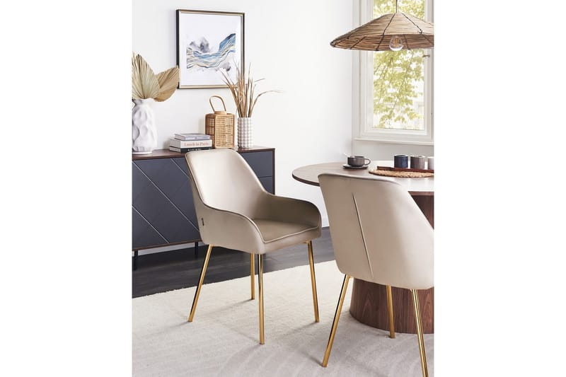 Sarja 2 ruokatuolia Loverna - Beige, kulta/Sametti, Beige, Kulta/Sametti, Beige, kulta/sametti - Huonekalut - Tuoli & nojatuoli - Ruokapöydän tuolit