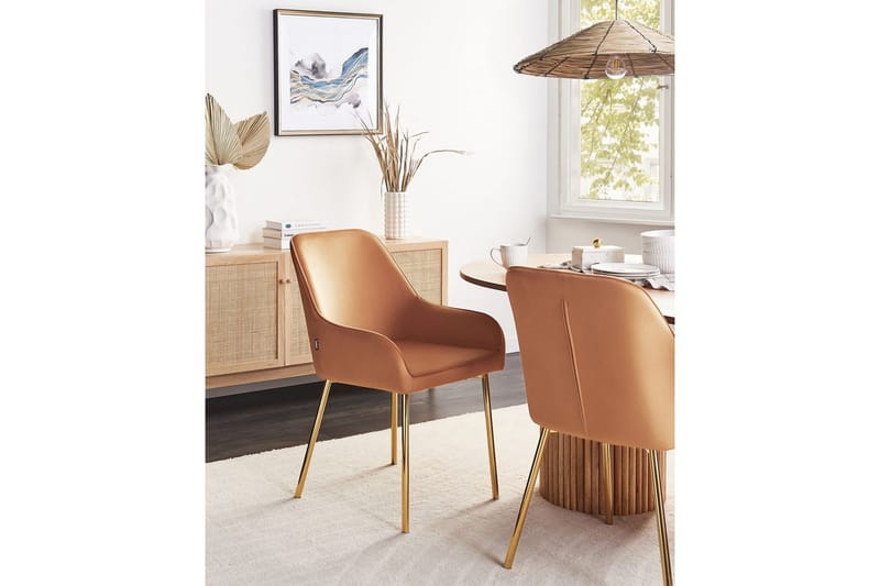 Sarja 2 ruokatuolia Loverna - Oranssi, kulta/Sametti - Huonekalut - Tuoli & nojatuoli - Ruokapöydän tuolit