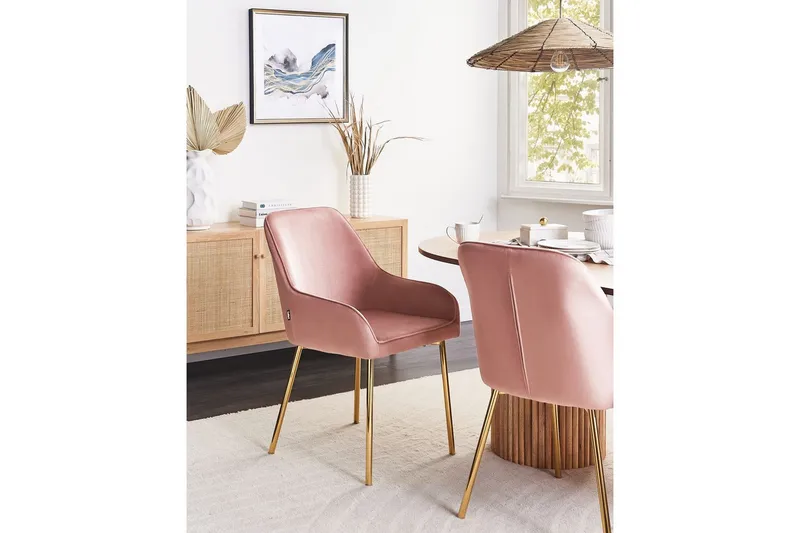 Sarja 2 ruokatuolia Loverna - Rosa, kulta/Sametti, Rosa, Kulta/Sametti - Huonekalut - Tuoli & nojatuoli - Ruokapöydän tuolit