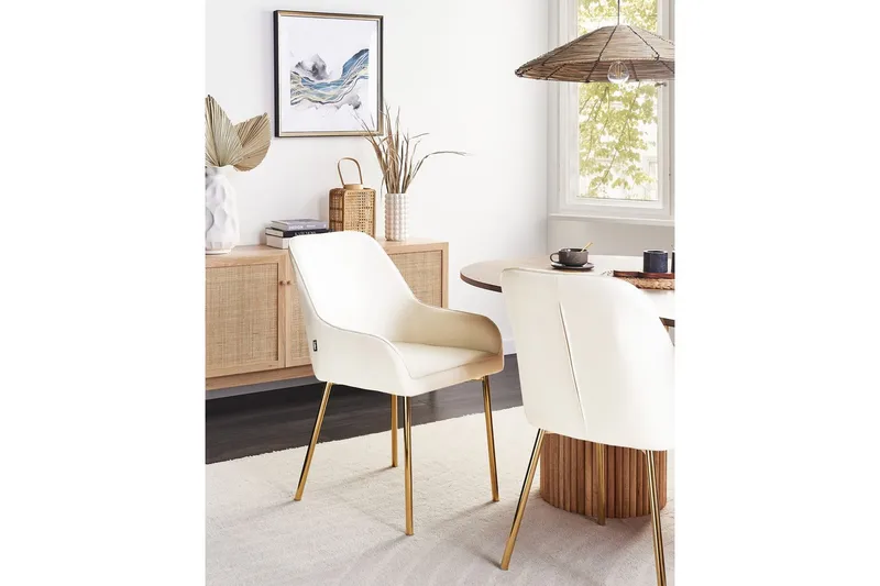 Sarja 2 ruokatuolia Loverna - Valkoinen, kulta/sametti, Valkoinen, kulta/Sametti - Huonekalut - Tuoli & nojatuoli - Ruokapöydän tuolit