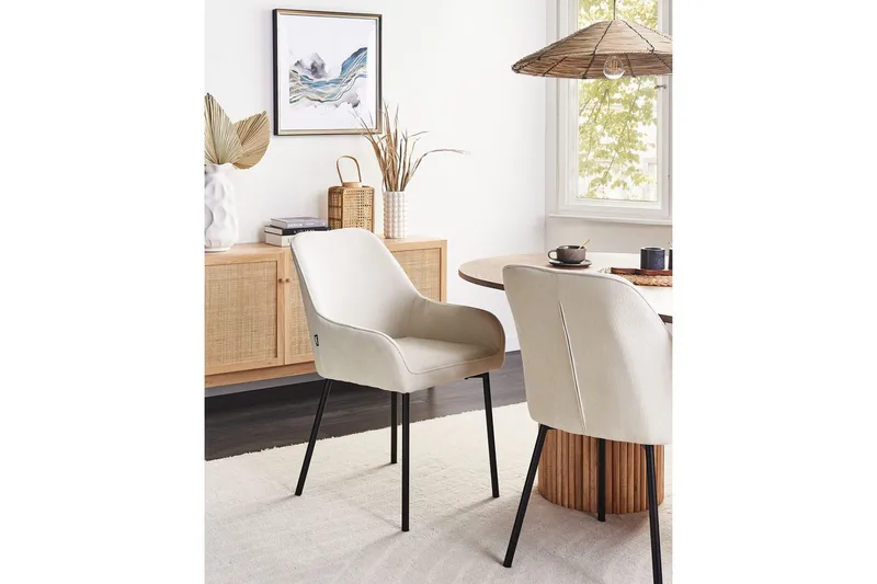 Sarja 2 ruokatuolia Loverna - Valkoinen, Musta/Manchester-kangas, Valkoinen, musta/Manchester-kangas - Huonekalut - Tuoli & nojatuoli - Ruokapöydän tuolit