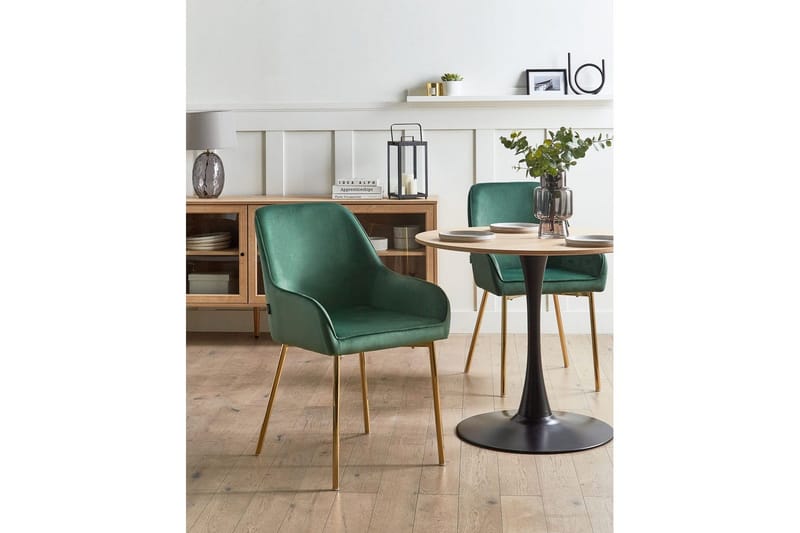 Sarja 2 ruokatuolia Loverna - Vihreä, kulta/Sametti - Huonekalut - Tuoli & nojatuoli - Ruokapöydän tuolit