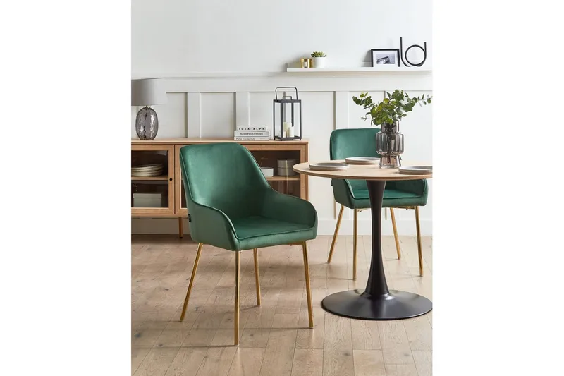 Sarja 2 ruokatuolia Loverna - Vihreä, kulta/Sametti - Huonekalut - Tuoli & nojatuoli - Ruokapöydän tuolit