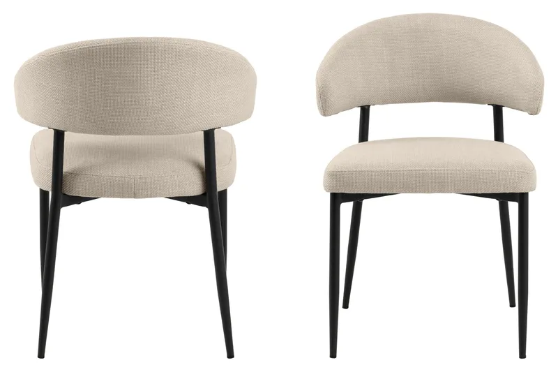 Sawako Ruokapöydän Tuoli & Keittiötuoli Kankaalla, Mustat Metallijalat - Beige - Huonekalut - Tuoli & nojatuoli - Ruokapöydän tuolit