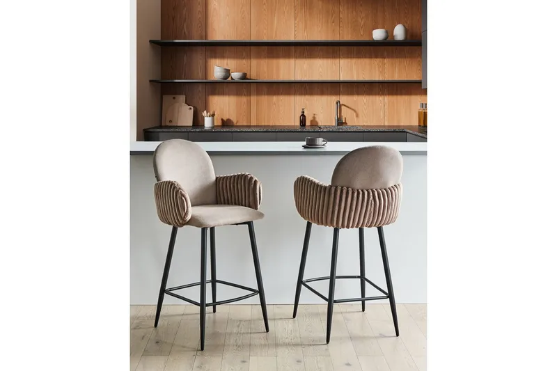 Setti, 2 baarituolia Amity - Taupe, musta, ruskea - Huonekalut - Tuoli & nojatuoli - Baarituoli