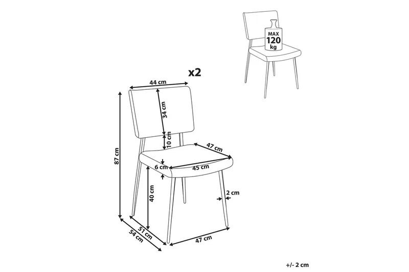 Setti, 2 ruokatuolia Sturgis - Valkoinen, Musta - Huonekalut - Tuoli & nojatuoli - Ruokapöydän tuolit