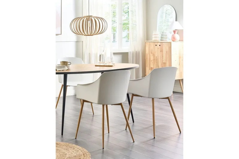 Setti kahdesta ruokatuolista Fonda ll - Valkoinen, Vaalea Puu - Huonekalut - Tuoli & nojatuoli - Ruokapöydän tuolit