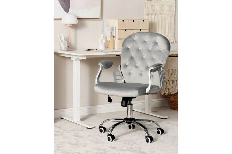 Toimistotuoli kristalleilla Princess Harmaa/hopea/musta - Harmaa/hopea/musta - Huonekalut - Tuoli & nojatuoli - Työtuolit