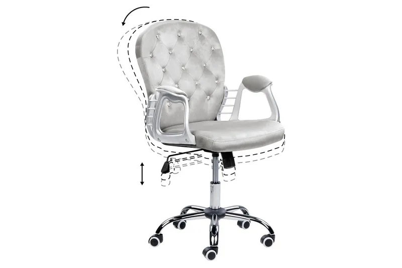 Toimistotuoli kristalleilla Princess Harmaa/hopea/musta - Harmaa/hopea/musta - Huonekalut - Tuoli & nojatuoli - Työtuolit