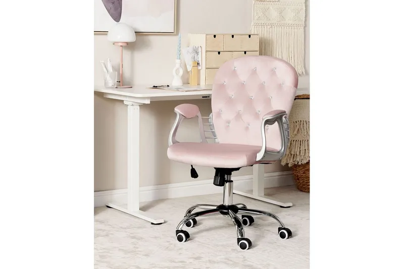 Toimistotuoli kristalleilla Princess Pastellinvaaleanpunainen/Hopea/Musta - Pastellinvaaleanpunainen/Hopea/Musta - Huonekalut - Tuoli & nojatuoli - Työtuolit