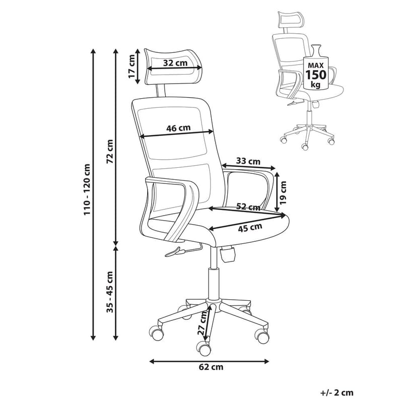 Työtuoli Monarch - Musta, Valkoinen - Huonekalut - Tuoli & nojatuoli - Työtuolit