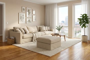 Valencia Extra Deep 5-istuttava sohva + jalkarahi irrotettavalla ja pestävällä verhoilulla - Beige - Huonekalut - Sohva