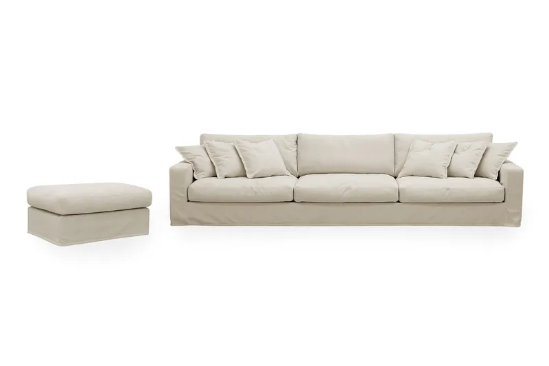 Valencia Extra Deep 5-istuttava sohva + jalkarahi irrotettavalla ja pestävällä verhoilulla, Beige