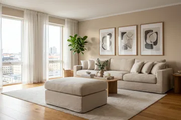 Valencia Extra Deep 5-istuttava sohva + jalkarahi irrotettavalla ja pestävällä verhoilulla - Beige - Huonekalut - Sohva