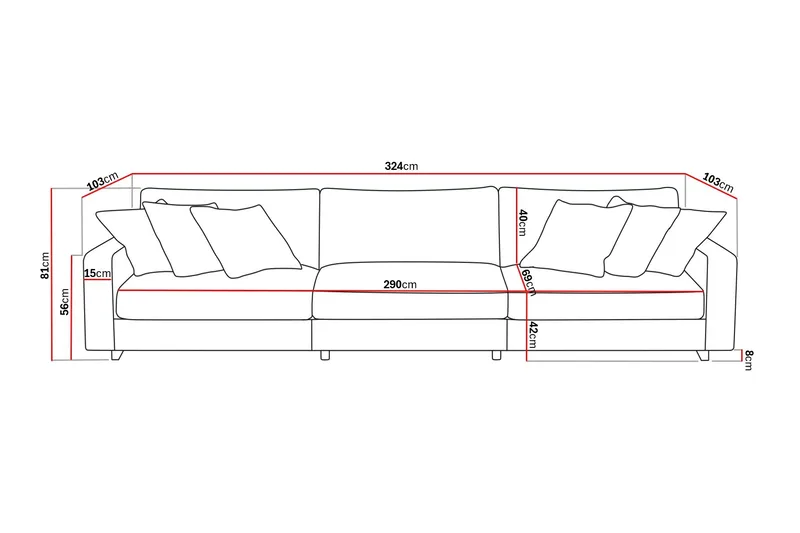 Valencia Extra Syvä 5-istuttava chenille-sohva - Ruosteenruskea - Huonekalut - Sohva