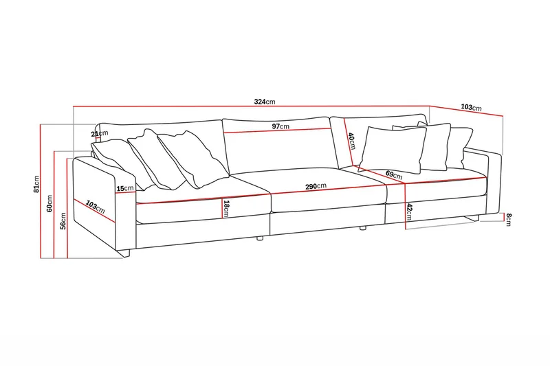 Valencia Extra Syvä 5-istuttava chenille-sohva - Ruskea - Huonekalut - Sohva