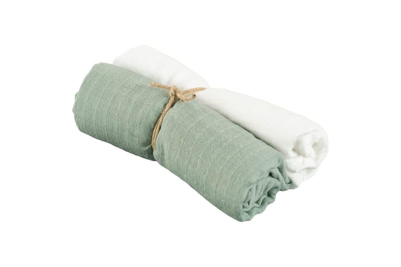Musliinikääre 2-pack, Valkoinen/Vihreä (70 x 70 cm)