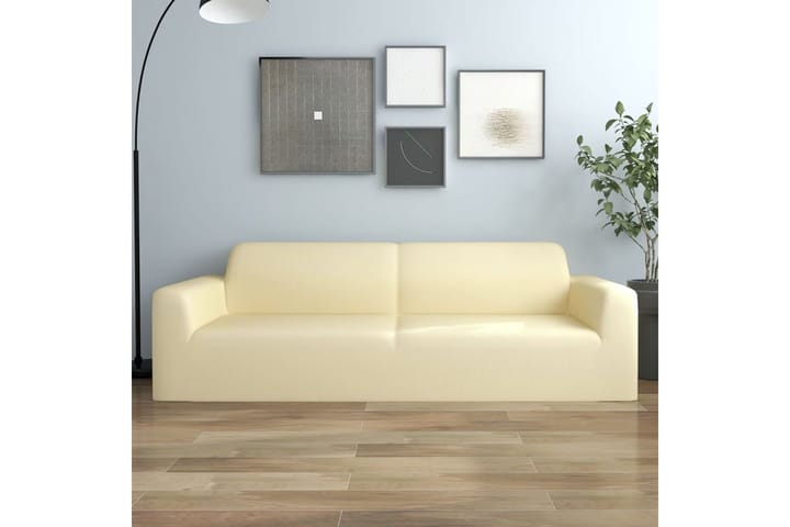 beBasic Joustava 3-istuttavan sohvan päällinen kerma polyesteri jersey - Kerma - Huonekalupäälliset