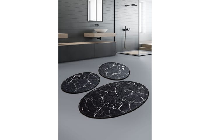Kylpyhuonematto Baray 3 kpl - Musta / Valkoinen - Kylpyhuoneen matto