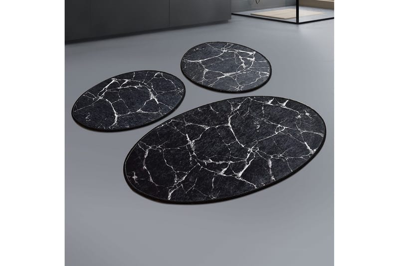 Kylpyhuonematto Baray 3 kpl, Musta / Valkoinen