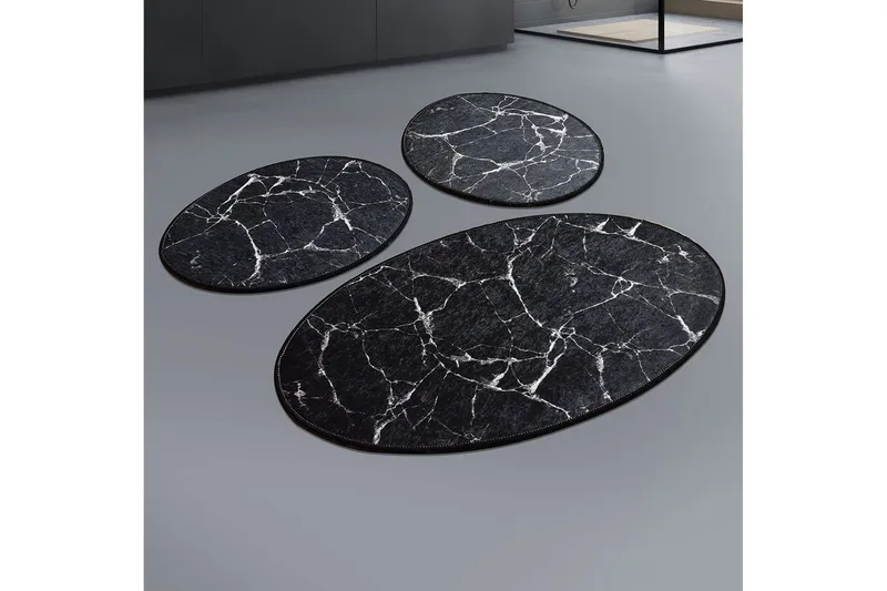 Kylpyhuonematto Baray 3 kpl, Musta / Valkoinen