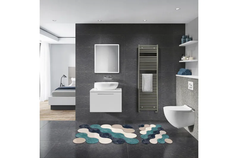 Kylpyhuonematto Paramshela 60x100 cm Suorakaide, Sininen