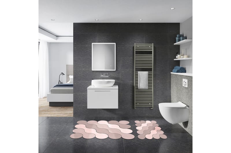 Kylpyhuonematto Paramjit 60x100 cm Suorakaide - Vaaleanpunainen - Kodintekstiilit & matot - Kylpyhuonetekstiilit - Kylpyhuoneen matto