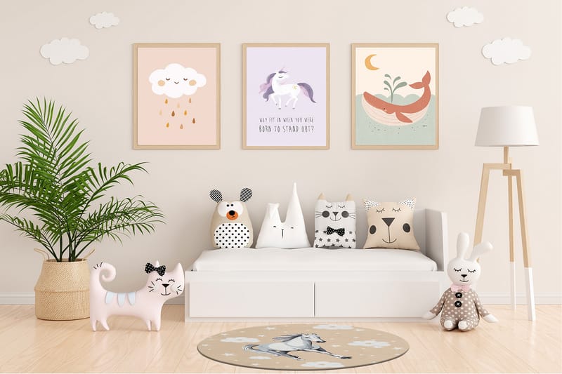 Play lastenmatto pyöreä 120 cm - Beige - Kodintekstiilit & matot - Lasten tekstiilit - Lastenhuoneen matto