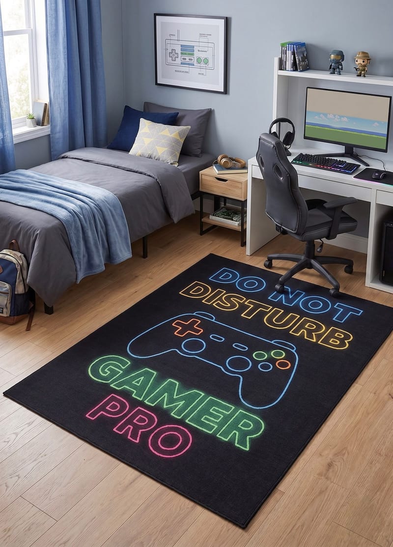 Konekudottu matto KM Home Play Gamer 120x160 Musta - musta - Kodintekstiilit & matot - Matto - Erikoismatto - Pelimatto