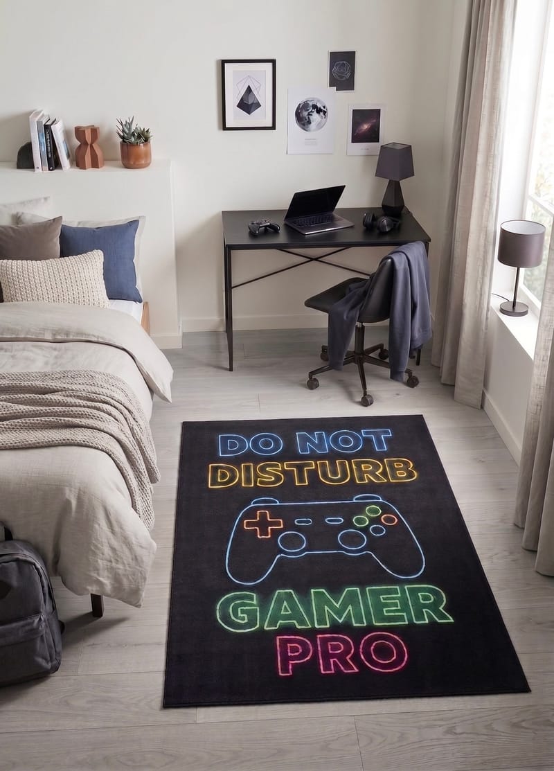 Konekudottu matto KM Home Play Gamer 120x160 Musta - musta - Kodintekstiilit & matot - Matto - Erikoismatto - Pelimatto