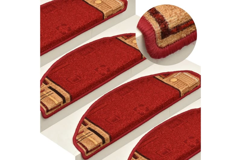 Itsekiinnittyvät porrasmatot 15 kpl punainen 65x21x4 cm - Punainen - Kodintekstiilit & matot - Matto - Erikoismatto - Porrasmatto