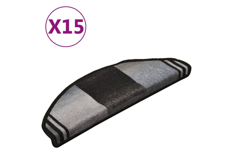 Itsekiinnittyvät porrasmatot 15 kpl musta & harmaa 65x21x4cm - Monivärinen - Kodintekstiilit & matot - Matto - Erikoismatto - Porrasmatto
