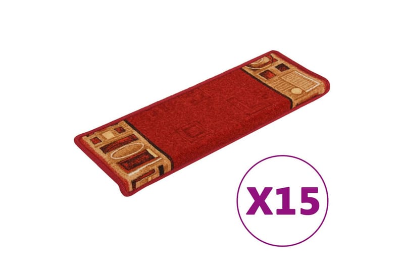 Itsekiinnittyvät porrasmatot 15 kpl 65x25 cm punainen - Kodintekstiilit & matot - Matto - Erikoismatto - Porrasmatto