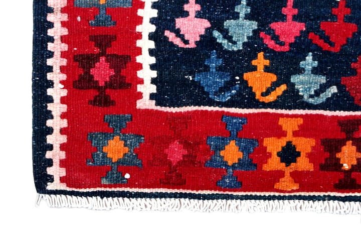 Käsinsolmittu Persialainen Matto 132x281 cm Kelim - Tummansininen / Punainen - Kelim-matto