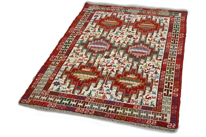 Käsinsolmittu Persialainen matto Varni 105x151 cm Kelim - Kerma/Punainen - Kelim-matto